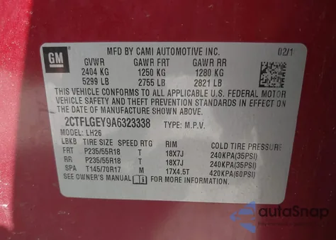 2010 GMC Terrain Slt-1 z USA, uszkodzony, nr VIN 2CTFLGEY9A6323338